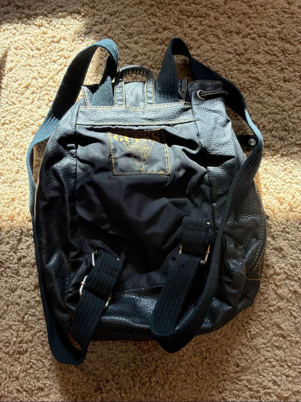GUESS LOVERS VINTAGE Black Drawstring Flap Backpack with Front Zip Pocket